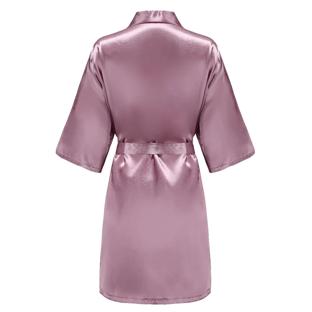 Bridal Shower Party- Custom Rose Pink Satin Wedding Robe – Bride and Team Edition- Dusk Wine 8- IndioGear Women Clothing