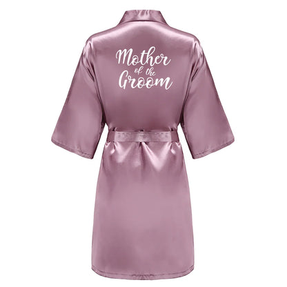 Bridal Shower Party- Custom Rose Pink Satin Wedding Robe – Bride and Team Edition- Dusk Wine 5- IndioGear Women Clothing