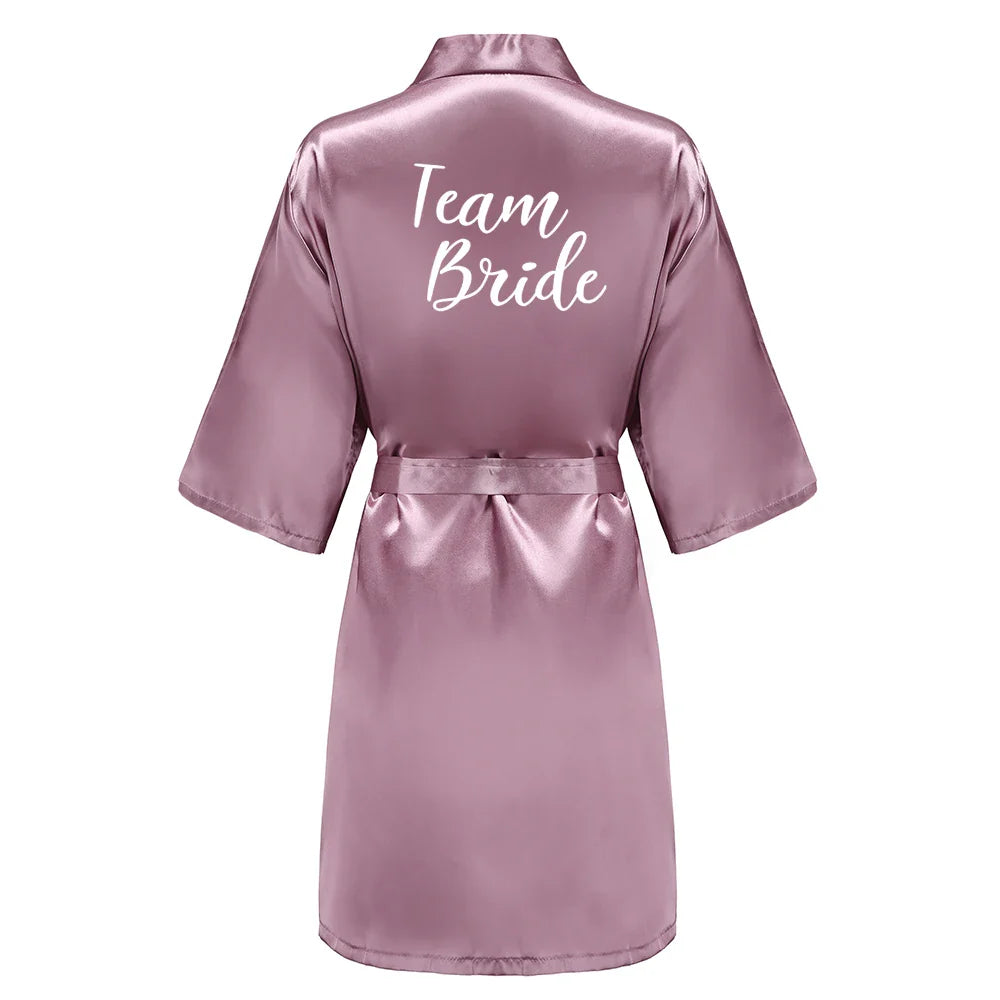 Bridal Shower Party- Custom Rose Pink Satin Wedding Robe – Bride and Team Edition- - IndioGear Women Clothing