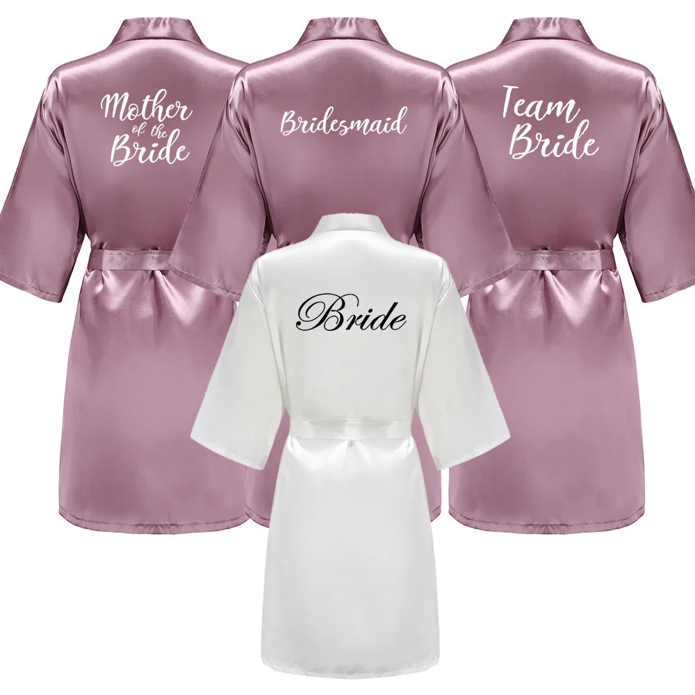 Bridal Shower Party- Custom Rose Pink Satin Wedding Robe – Bride and Team Edition- - IndioGear Women Clothing