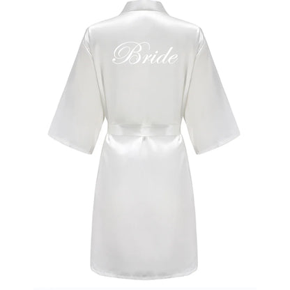 Bridal Shower Party- Custom Rose Pink Satin Wedding Robe – Bride and Team Edition- White 9- IndioGear Women Clothing