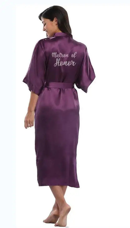 Bridal Shower Party- Royal Purple & White Satin Bridal Party Robes Set- purple matron Honor- IndioGear Women Clothing