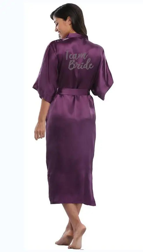 Bridal Shower Party- Royal Purple & White Satin Bridal Party Robes Set- - IndioGear Women Clothing