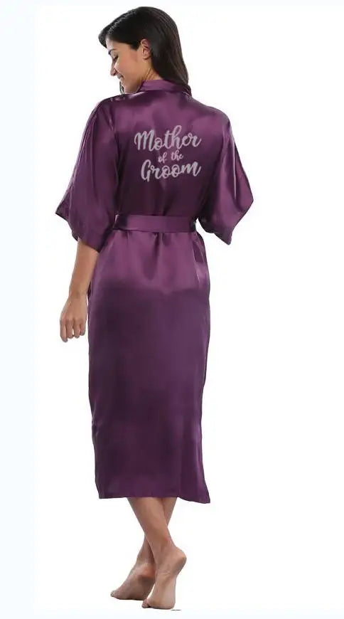 Bridal Shower Party- Royal Purple & White Satin Bridal Party Robes Set- - IndioGear Women Clothing