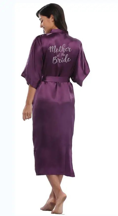 Bridal Shower Party- Royal Purple & White Satin Bridal Party Robes Set- purple mother bride- IndioGear Women Clothing