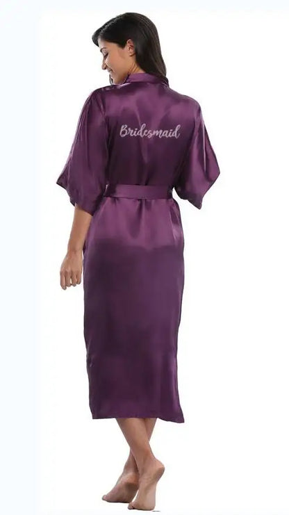 Bridal Shower Party- Royal Purple & White Satin Bridal Party Robes Set- - IndioGear Women Clothing