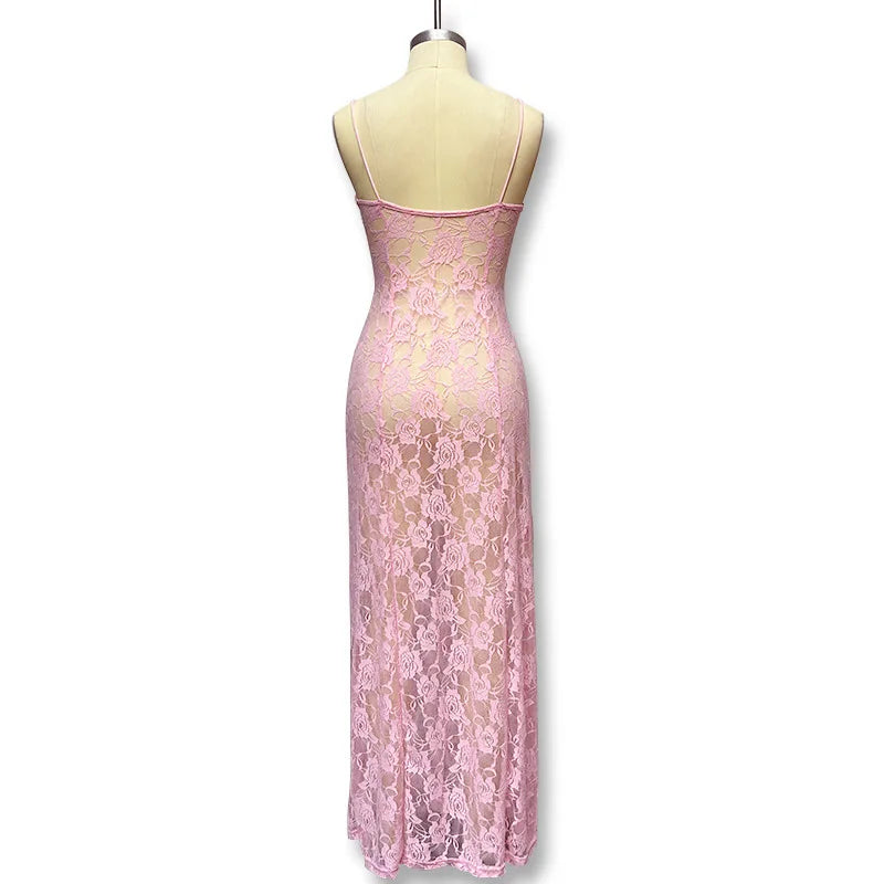 Cami Dresses- Delicate Floral Lace Runway Cami Dress- - IndioGear.com