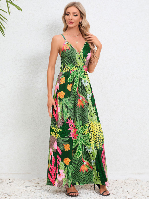 Cami Dresses- Garden Party Women's Cami Maxi Dress with Tropical Print- Pattern3- IndioGear Fashion and Gear