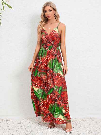 Cami Dresses- Garden Party Women's Cami Maxi Dress with Tropical Print- Pattern6- IndioGear Fashion and Gear