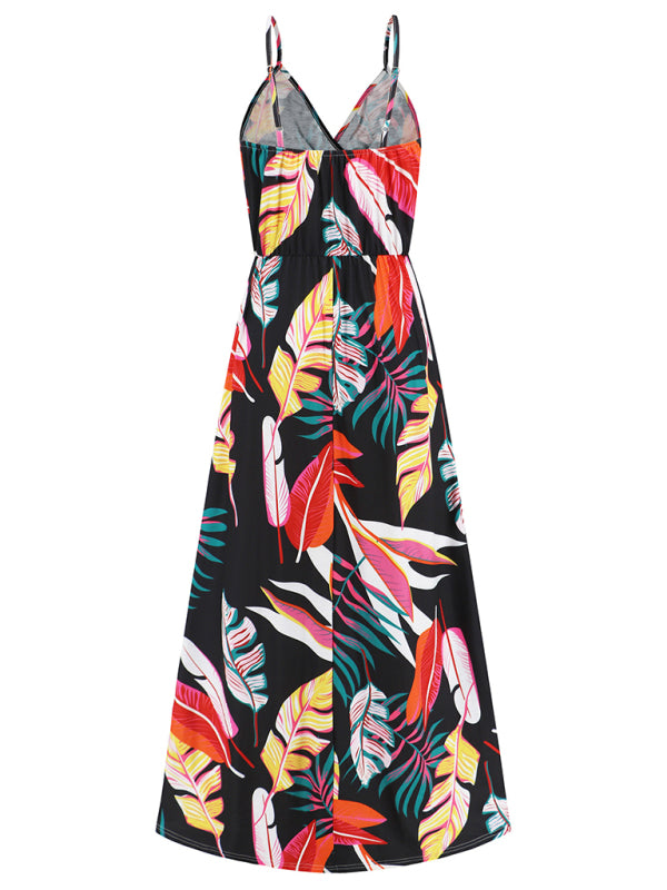 Cami Dresses- Garden Party Women's Cami Maxi Dress with Tropical Print- - IndioGear Fashion and Gear