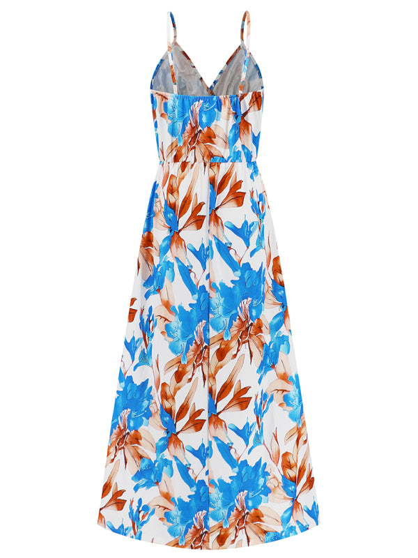 Cami Dresses- Garden Party Women's Cami Maxi Dress with Tropical Print- - IndioGear Fashion and Gear