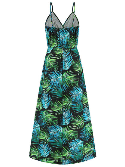 Cami Dresses- Garden Party Women's Cami Maxi Dress with Tropical Print- - IndioGear Fashion and Gear