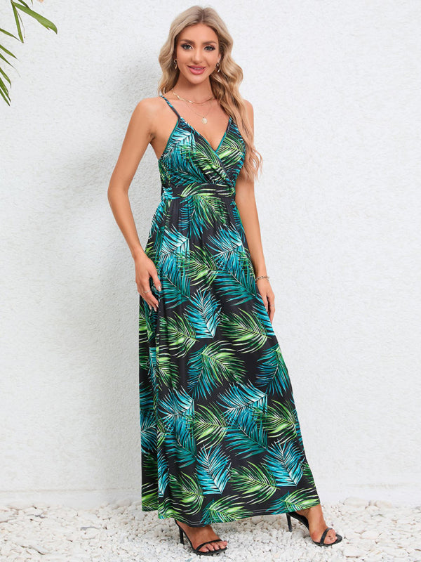 Cami Dresses- Garden Party Women's Cami Maxi Dress with Tropical Print- - IndioGear Fashion and Gear