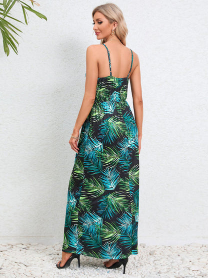 Cami Dresses- Garden Party Women's Cami Maxi Dress with Tropical Print- - IndioGear Fashion and Gear