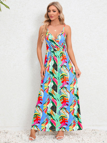 Cami Dresses- Garden Party Women's Cami Maxi Dress with Tropical Print- Pattern2- IndioGear Fashion and Gear