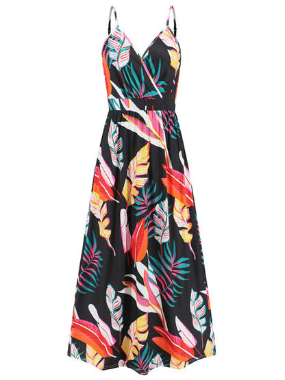 Cami Dresses- Garden Party Women's Cami Maxi Dress with Tropical Print- - IndioGear Fashion and Gear