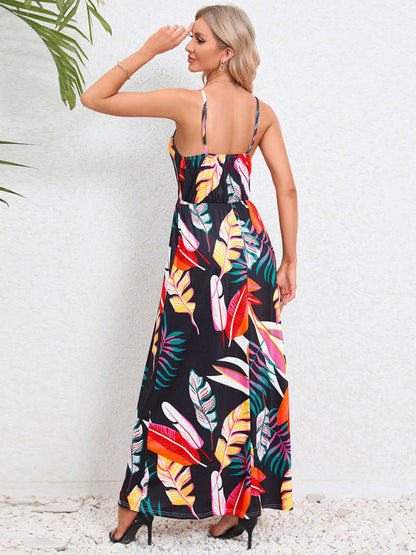 Cami Dresses- Garden Party Women's Cami Maxi Dress with Tropical Print- - IndioGear Fashion and Gear