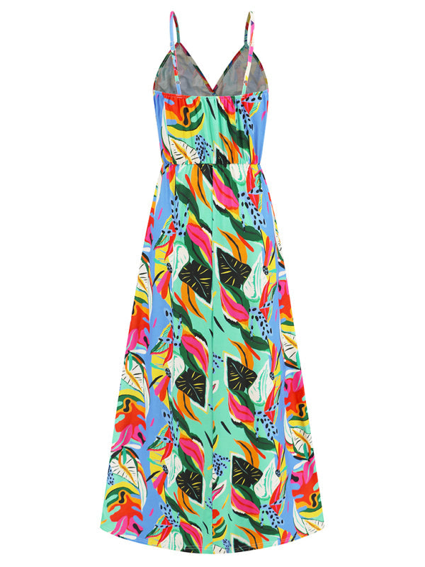 Cami Dresses- Garden Party Women's Cami Maxi Dress with Tropical Print- - IndioGear Fashion and Gear