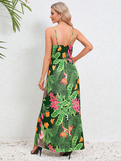 Cami Dresses- Garden Party Women's Cami Maxi Dress with Tropical Print- - IndioGear Fashion and Gear