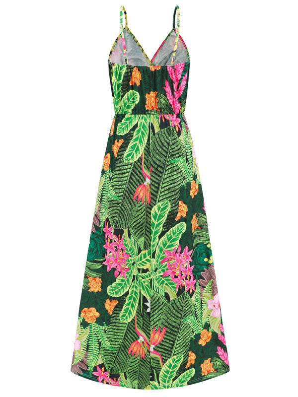 Cami Dresses- Garden Party Women's Cami Maxi Dress with Tropical Print- - IndioGear Fashion and Gear