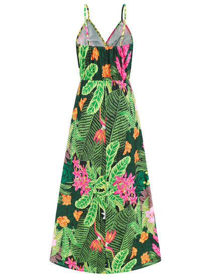 Cami Dresses- Garden Party Women's Cami Maxi Dress with Tropical Print- - IndioGear Fashion and Gear