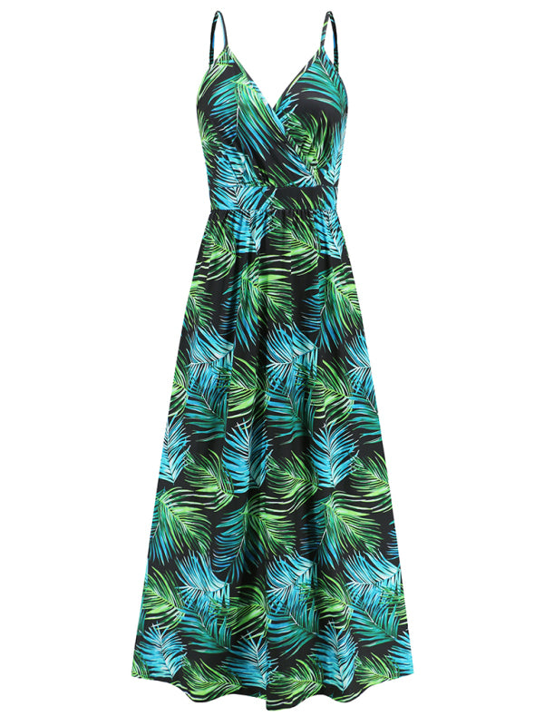 Cami Dresses- Garden Party Women's Cami Maxi Dress with Tropical Print- - IndioGear Fashion and Gear