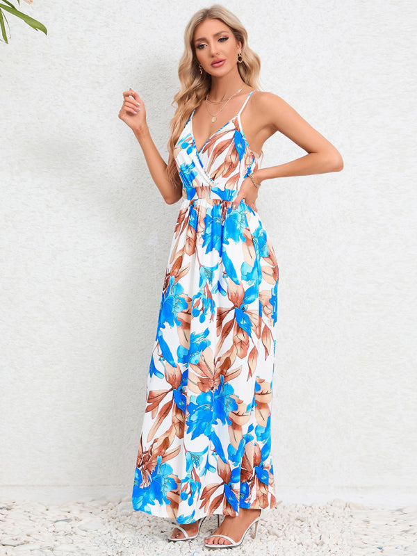 Cami Dresses- Garden Party Women's Cami Maxi Dress with Tropical Print- - IndioGear Fashion and Gear