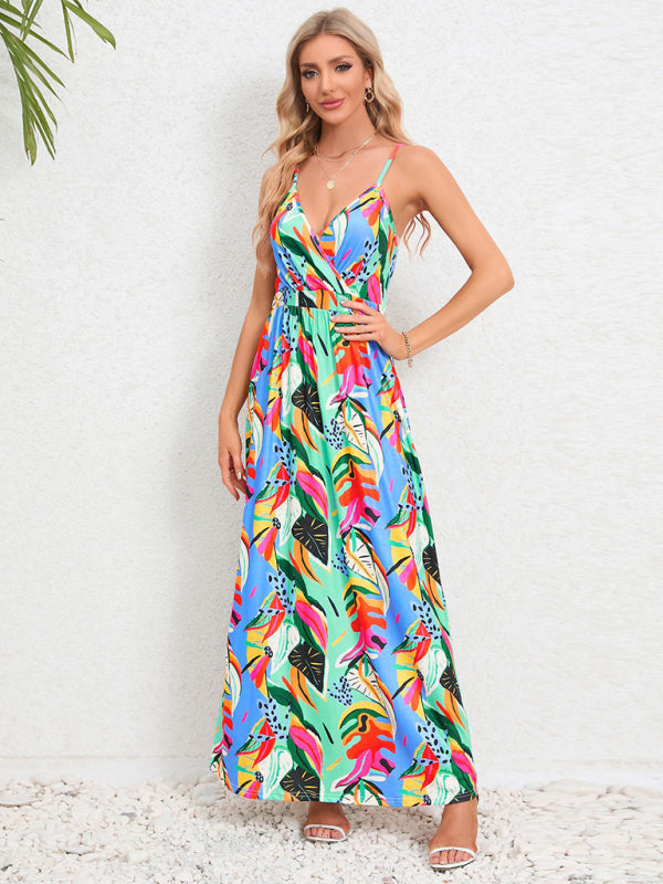 Cami Dresses- Garden Party Women's Cami Maxi Dress with Tropical Print- - IndioGear Fashion and Gear