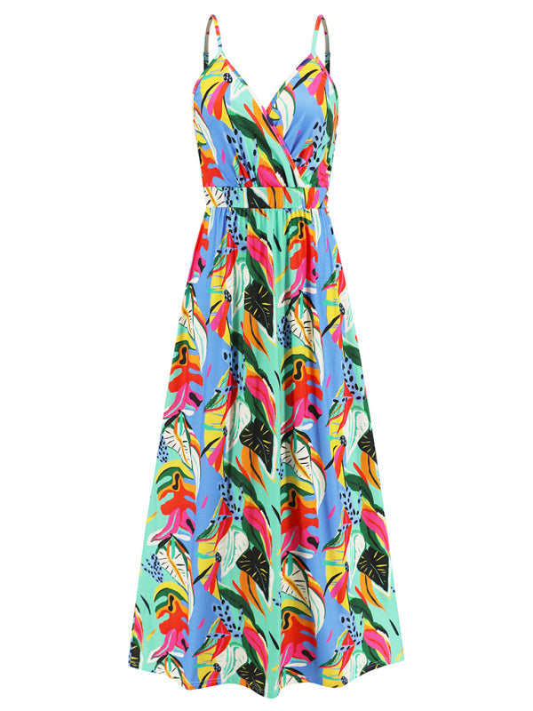 Cami Dresses- Garden Party Women's Cami Maxi Dress with Tropical Print- - IndioGear Fashion and Gear