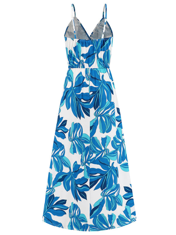 Cami Dresses- Garden Party Women's Cami Maxi Dress with Tropical Print- - IndioGear Fashion and Gear