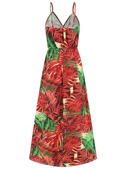 Cami Dresses- Garden Party Women's Cami Maxi Dress with Tropical Print- - IndioGear Fashion and Gear