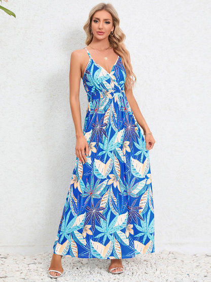 Cami Dresses- Garden Party Women's Cami Maxi Dress with Tropical Print- Pattern5- IndioGear Fashion and Gear