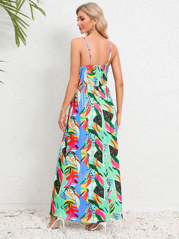 Cami Dresses- Garden Party Women's Cami Maxi Dress with Tropical Print- - IndioGear Fashion and Gear