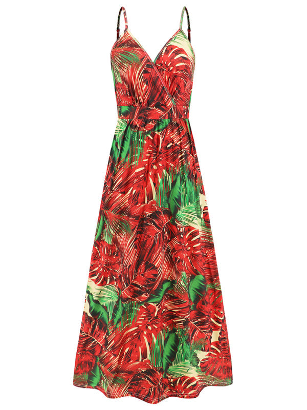 Cami Dresses- Garden Party Women's Cami Maxi Dress with Tropical Print- - IndioGear Fashion and Gear