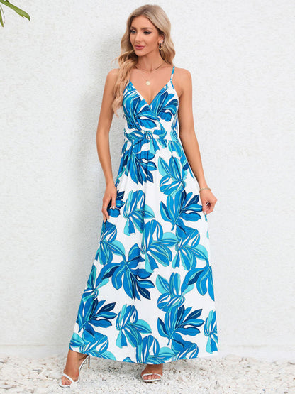 Cami Dresses- Garden Party Women's Cami Maxi Dress with Tropical Print- Pattern4- IndioGear Fashion and Gear