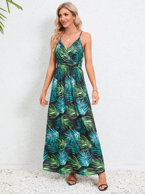 Cami Dresses- Garden Party Women's Cami Maxi Dress with Tropical Print- - IndioGear Fashion and Gear