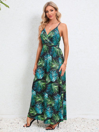 Cami Dresses- Garden Party Women's Cami Maxi Dress with Tropical Print- - IndioGear Fashion and Gear