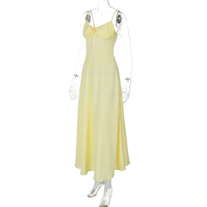 Cami Dresses- Pastel Yellow Maxi Dress for Elegant Daytime Events- - Chuzko Women Clothing