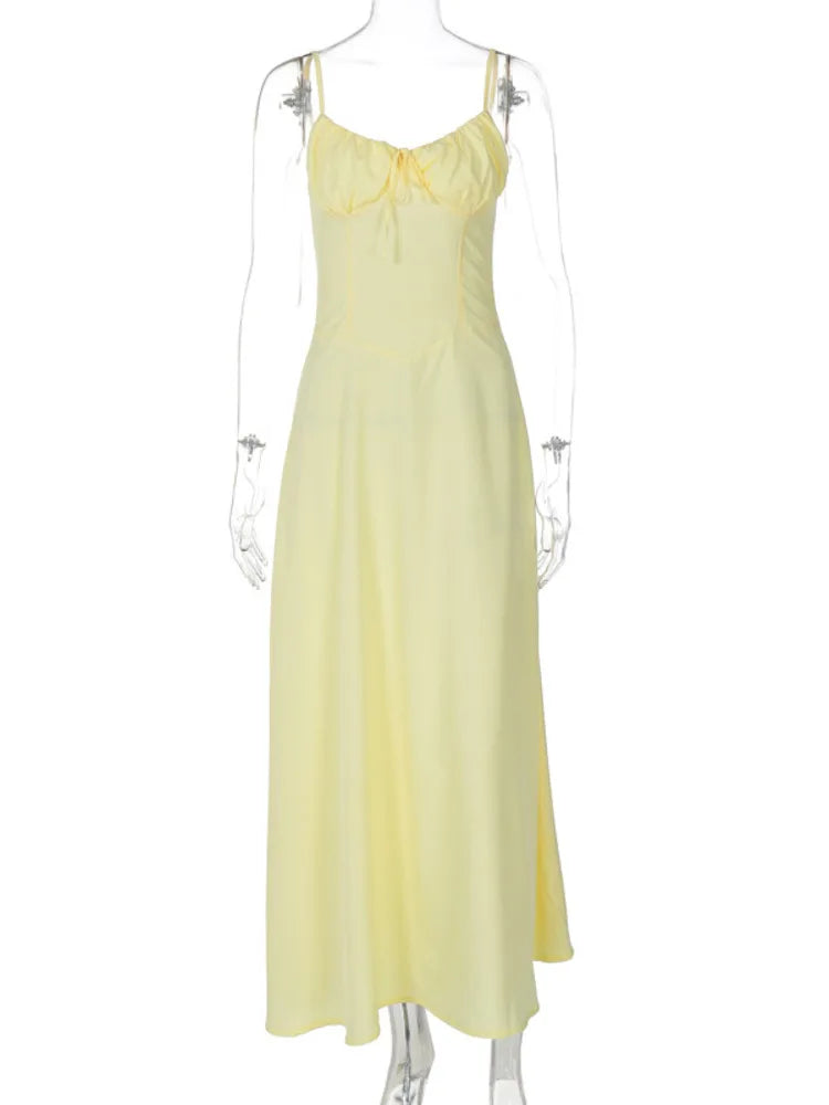 Cami Dresses- Pastel Yellow Maxi Dress for Elegant Daytime Events- - Chuzko Women Clothing