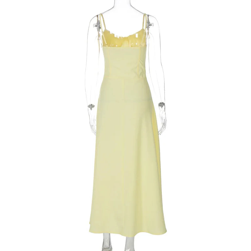 Cami Dresses- Pastel Yellow Maxi Dress for Elegant Daytime Events- - Chuzko Women Clothing