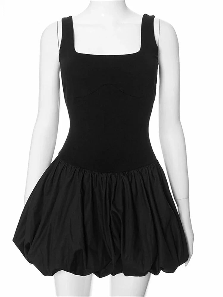 Cami Dresses- Solid Square Neck Fit & Flare Puff Mini Dress for Women- - IndioGear Fashion and Gear