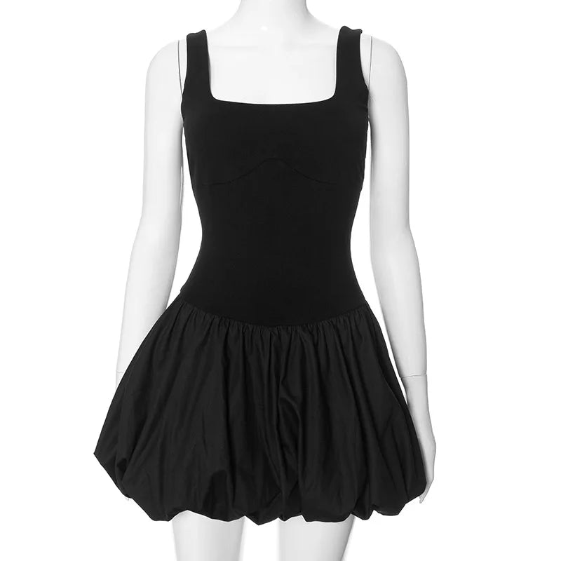 Cami Dresses- Solid Square Neck Fit & Flare Puff Mini Dress for Women- - IndioGear Fashion and Gear