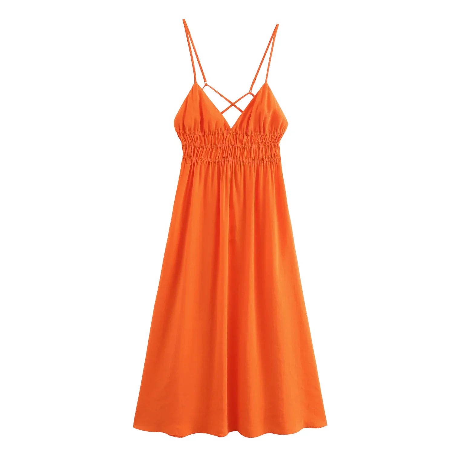 Cami Dresses- Solid Color Cami Dress with Ruched Waist for Summer- - IndioGear.com