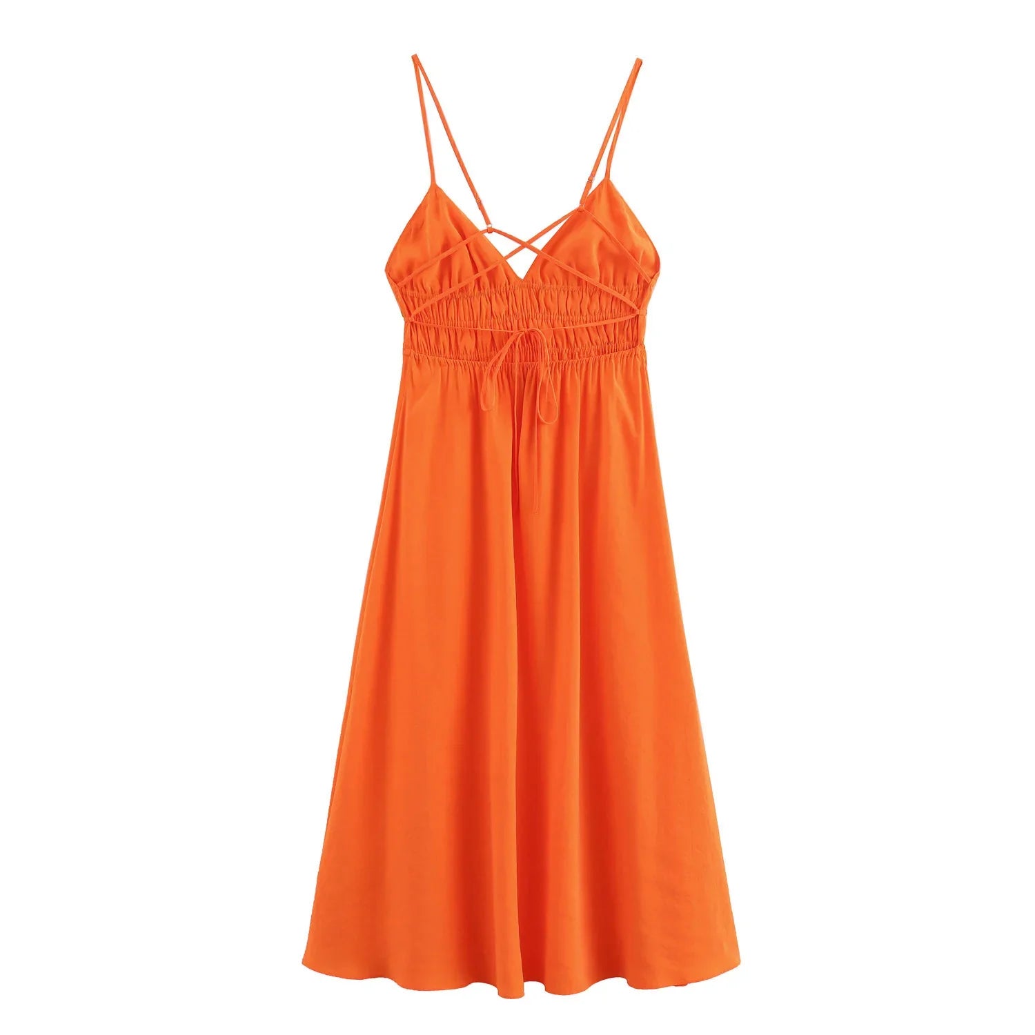 Cami Dresses- Solid Color Cami Dress with Ruched Waist for Summer- - IndioGear.com