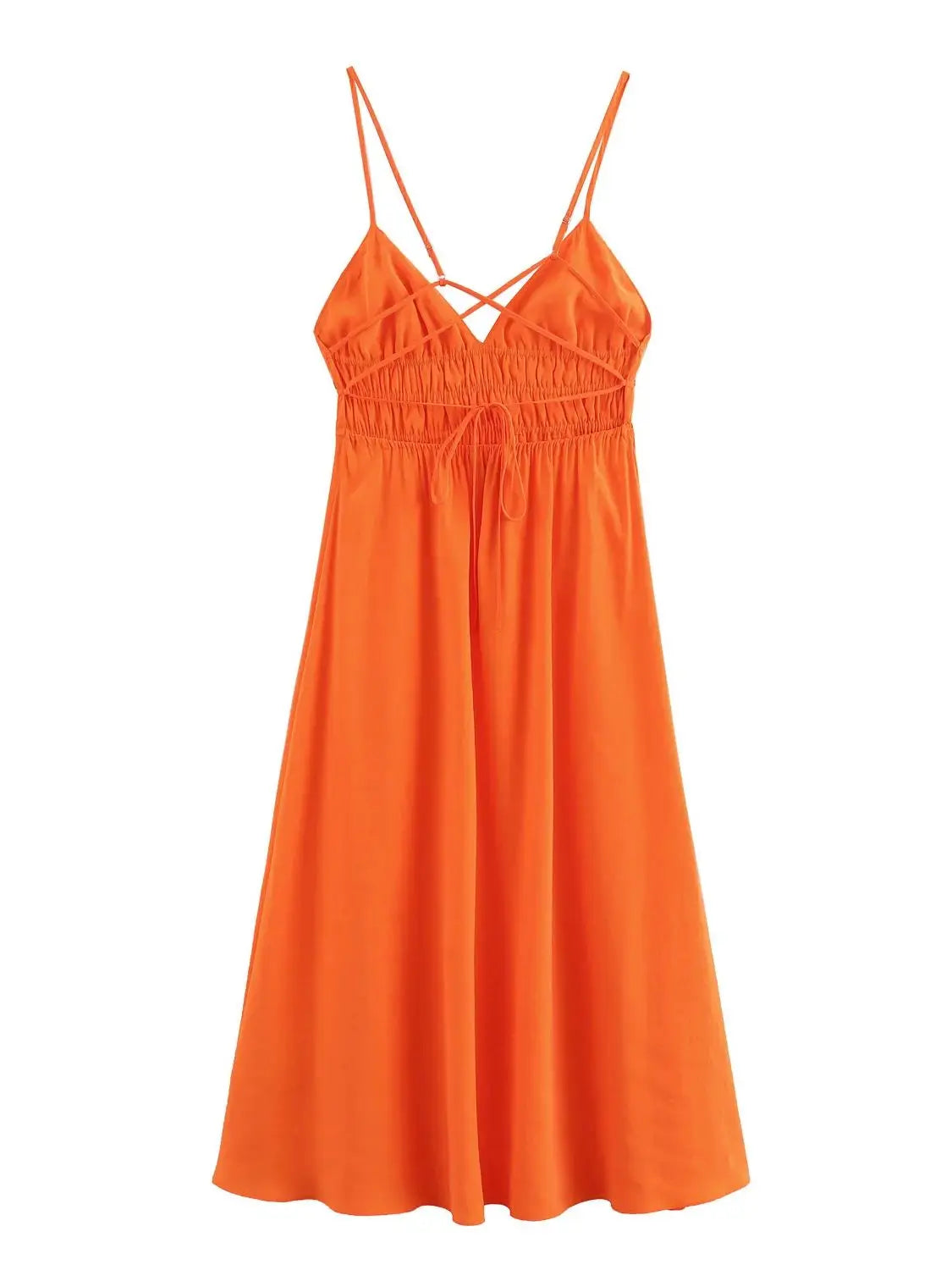 Cami Dresses- Solid Color Cami Dress with Ruched Waist for Summer- - IndioGear.com