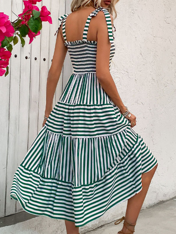 Cami Dresses- Summer Breeze Green Striped Midi Dress – Perfect for Any Day Out- - IndioGear.com