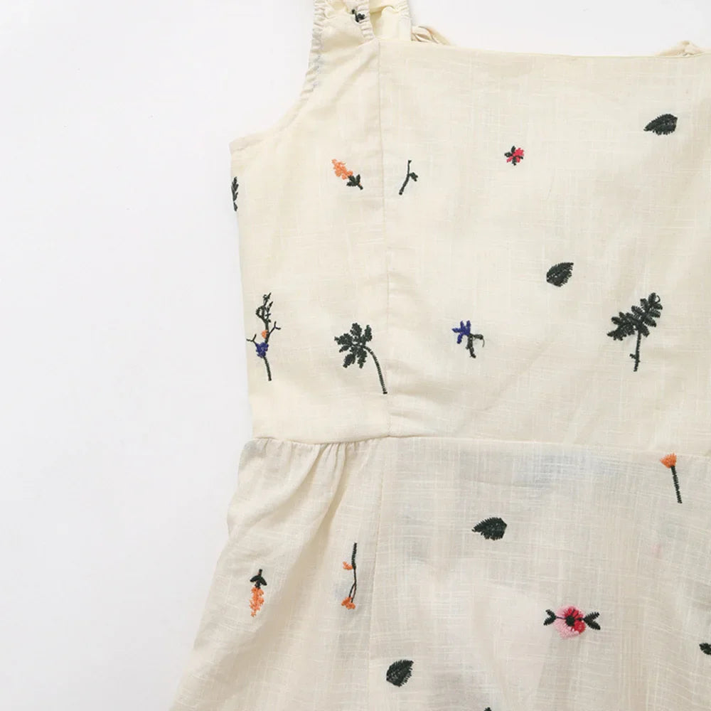 Cami Dresses- Summer Dress with Lace-Up Back and Embroidery- - IndioGear.com