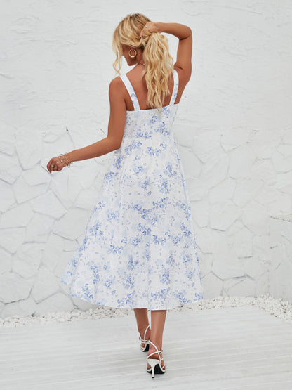 Cami Dresses- Summer Garden Parties Floral A-Line Midi Dress- - IndioGear Fashion and Gear