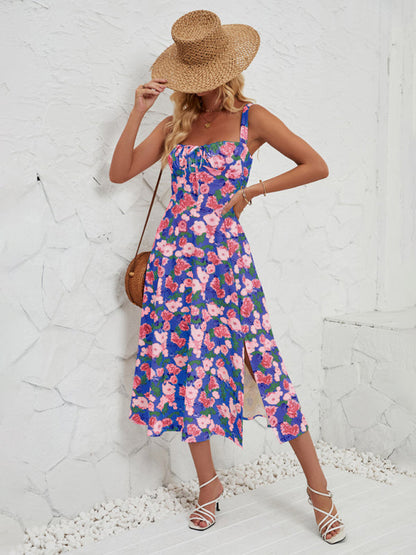 Cami Dresses- Summer Garden Parties Floral A-Line Midi Dress- Pattern1- IndioGear Fashion and Gear