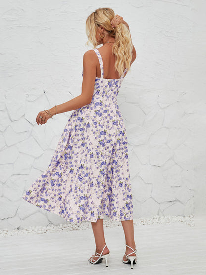 Cami Dresses- Summer Garden Parties Floral A-Line Midi Dress- - IndioGear Fashion and Gear